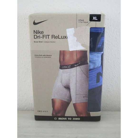 Nike KE1076 500 Men's Sz XL (40-42) 2-Pack Blue Dri-FIT ReLuxe Boxer Briefs - Picture 1 of 4